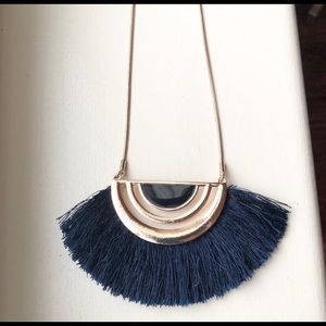 Boho blue and gold fan necklace